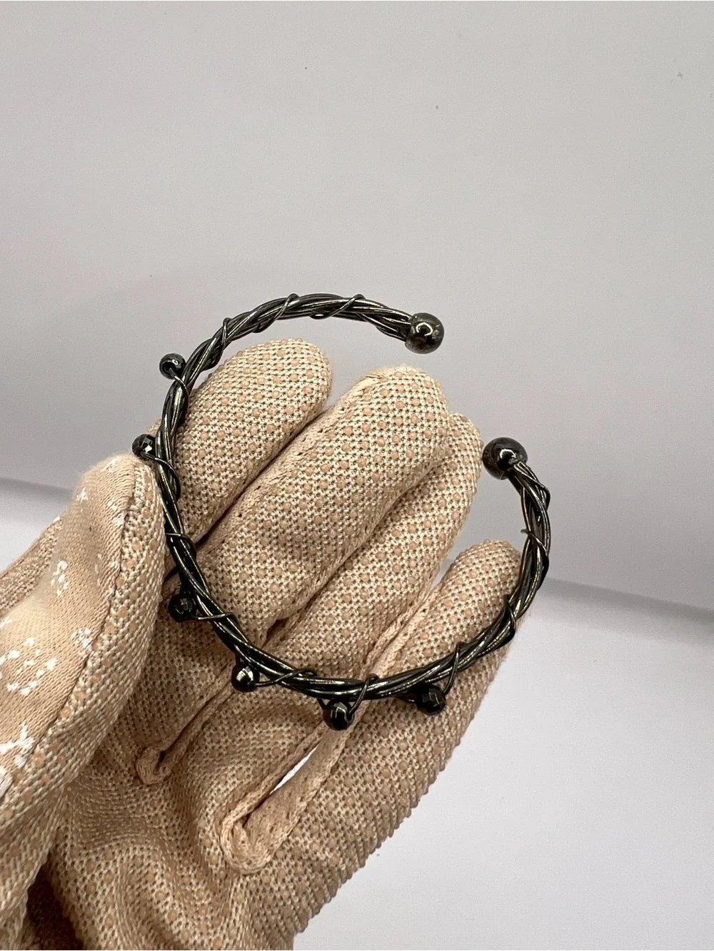 Vintage Gunmetal Twisted Wire Vine Cuff Bracelet Beaded Statement